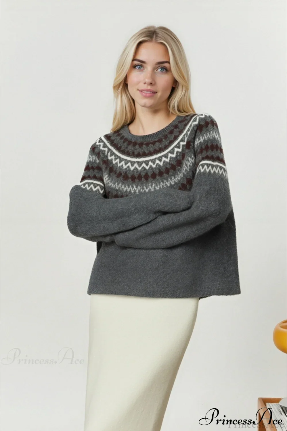 Lazy-Style Fair Isle Retro Versatile Crew-Neck Sweater - Image 10
