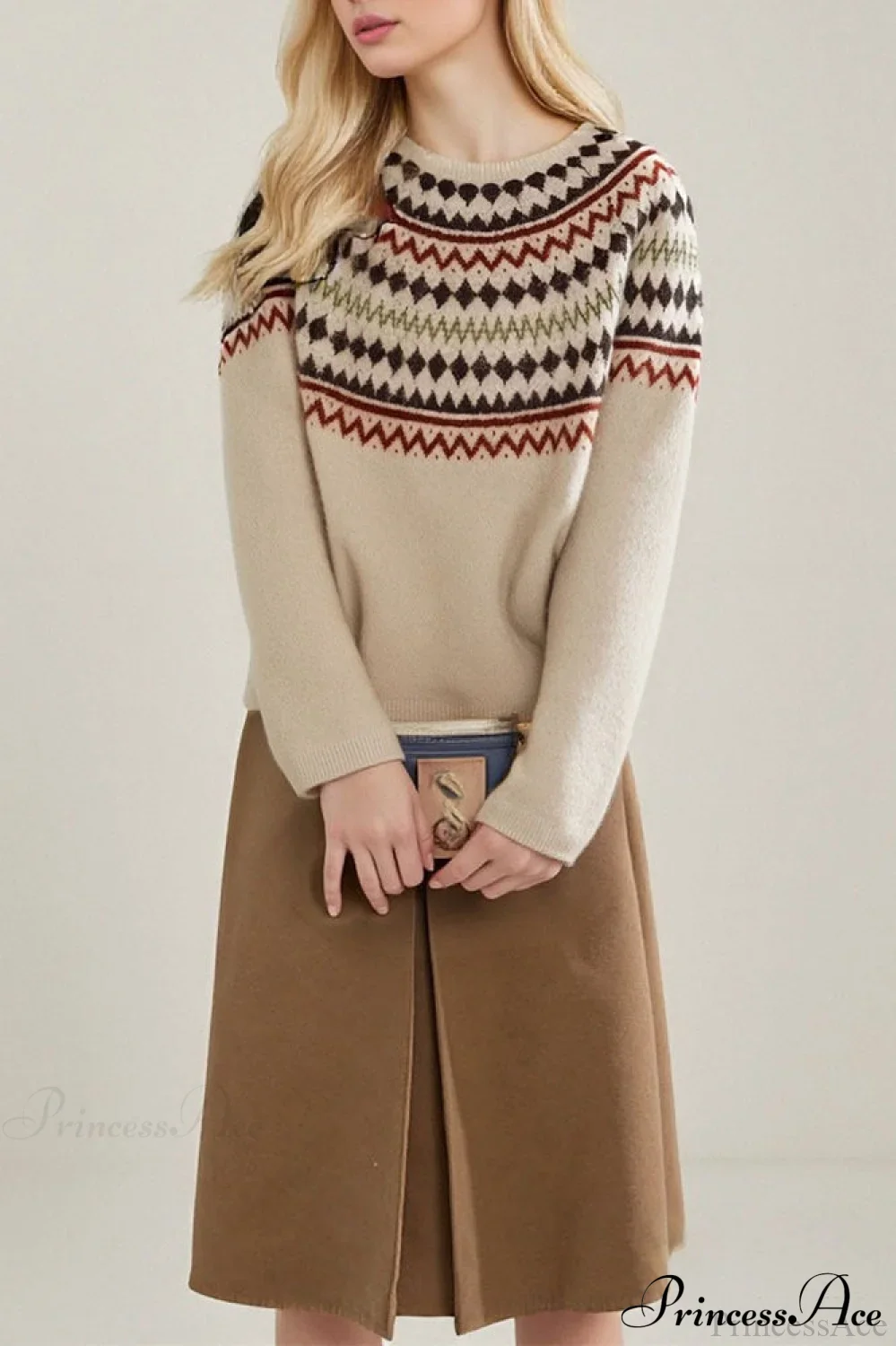Lazy-Style Fair Isle Retro Versatile Crew-Neck Sweater - Image 2