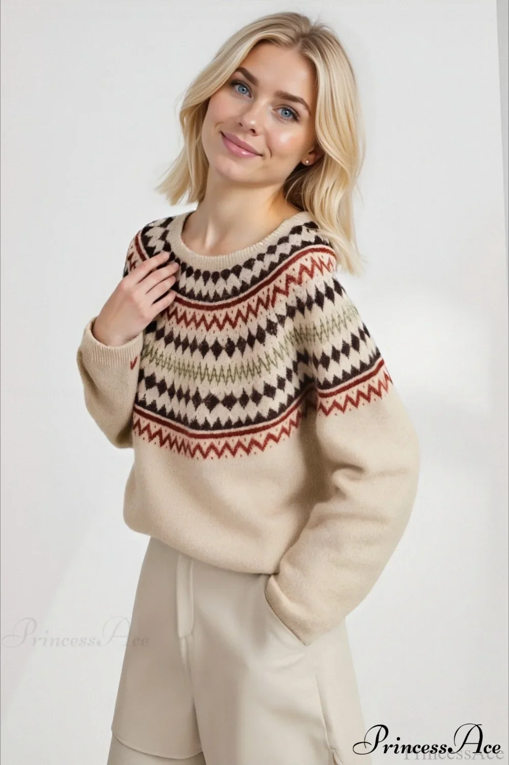 Lazy-Style Fair Isle Retro Versatile Crew-Neck Sweater - Image 3