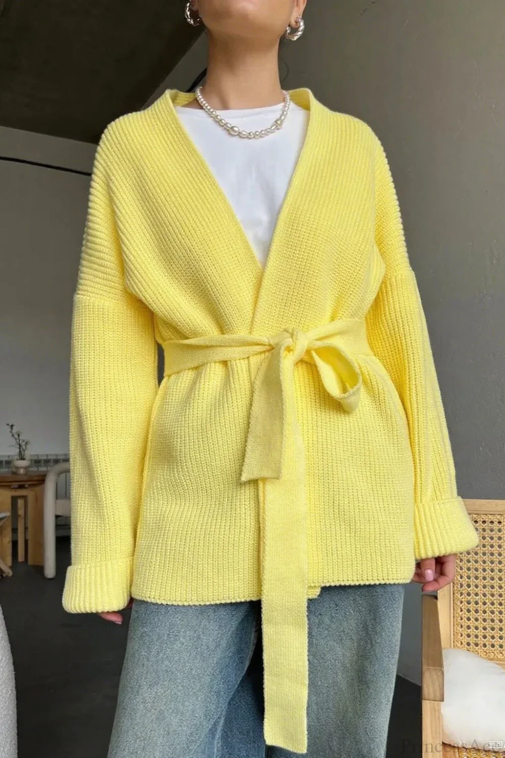 Lazy-Style Oversized Belted Knit Cardigan - Image 5