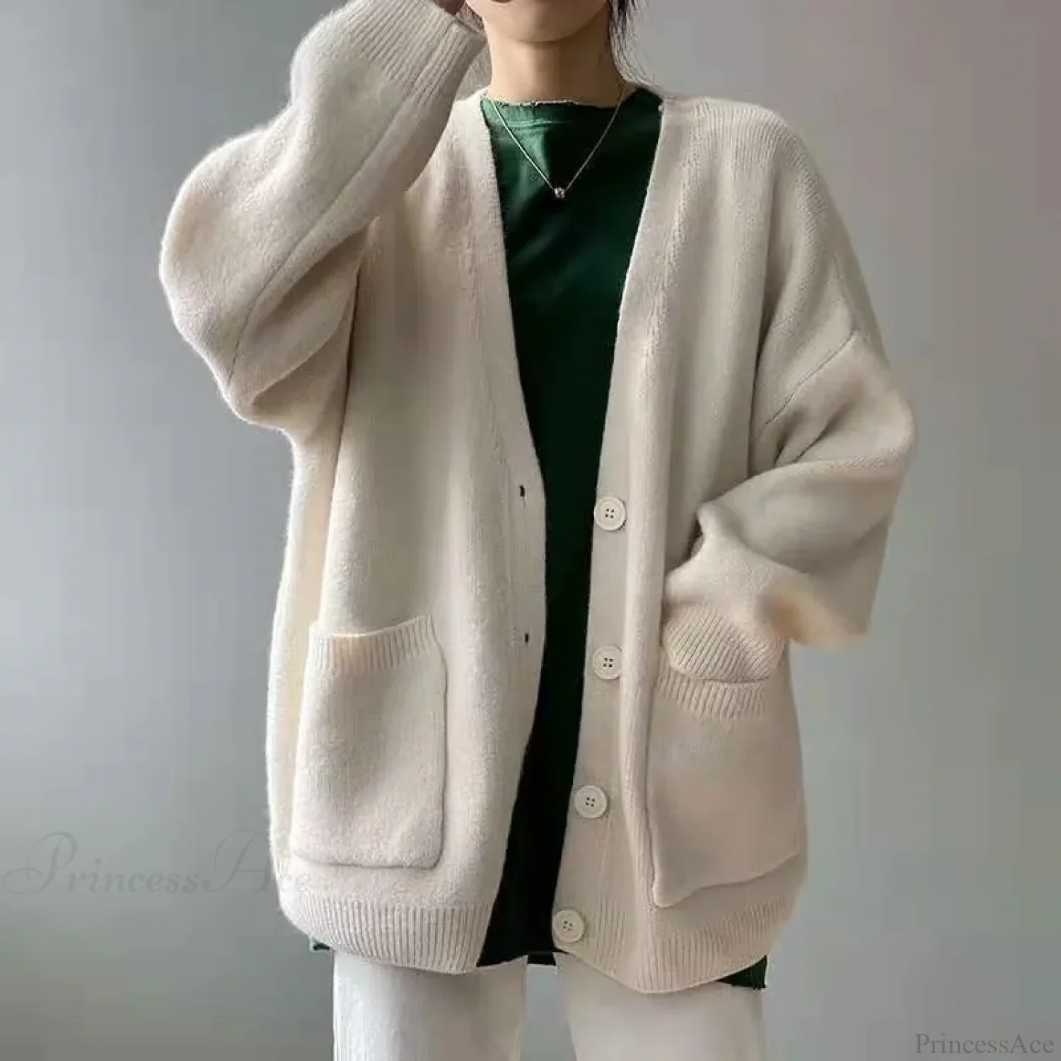 Lazy Wind Yellow Single-Breasted Knit Cardigan - Image 14
