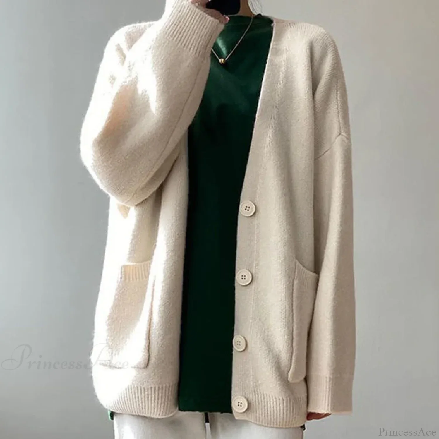 Lazy Wind Yellow Single-Breasted Knit Cardigan - Image 3