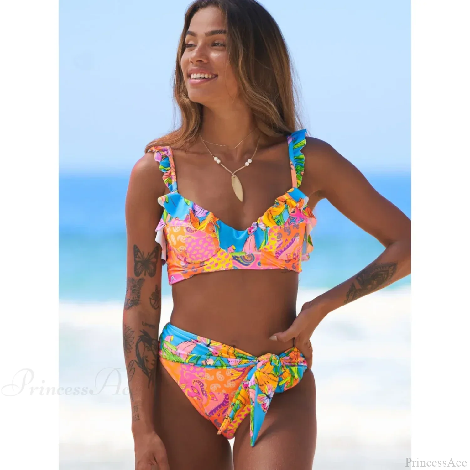 Leaf Print Halter Retro Two Piece Set - Image 13