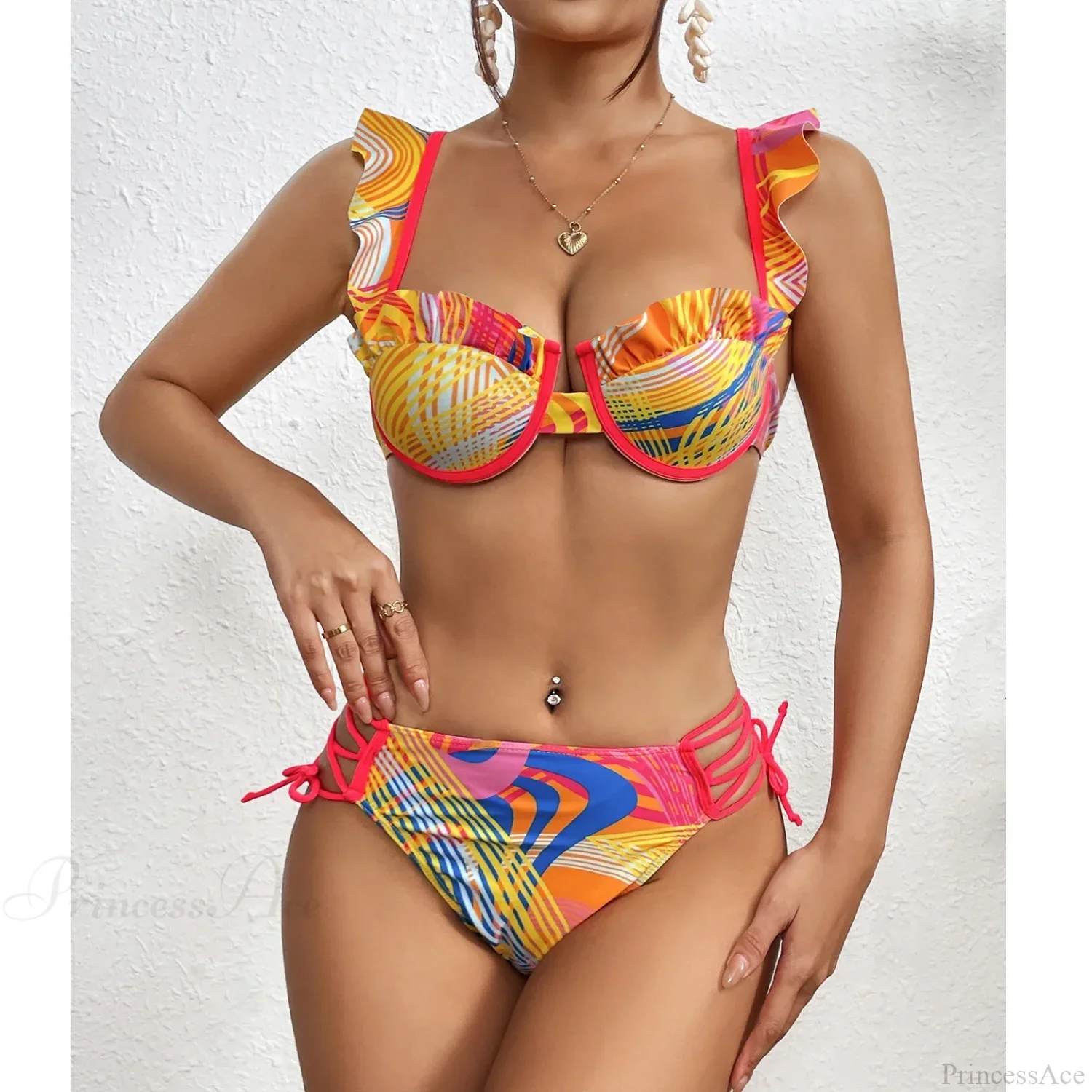 Leaf Print Halter Retro Two Piece Set - Image 17