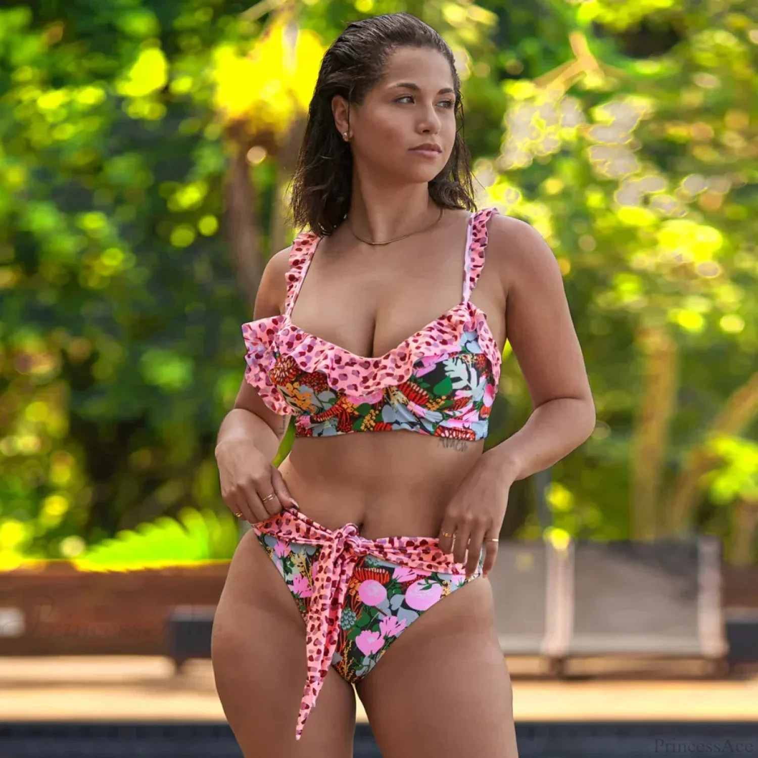 Leaf Print Halter Retro Two Piece Set - Image 22