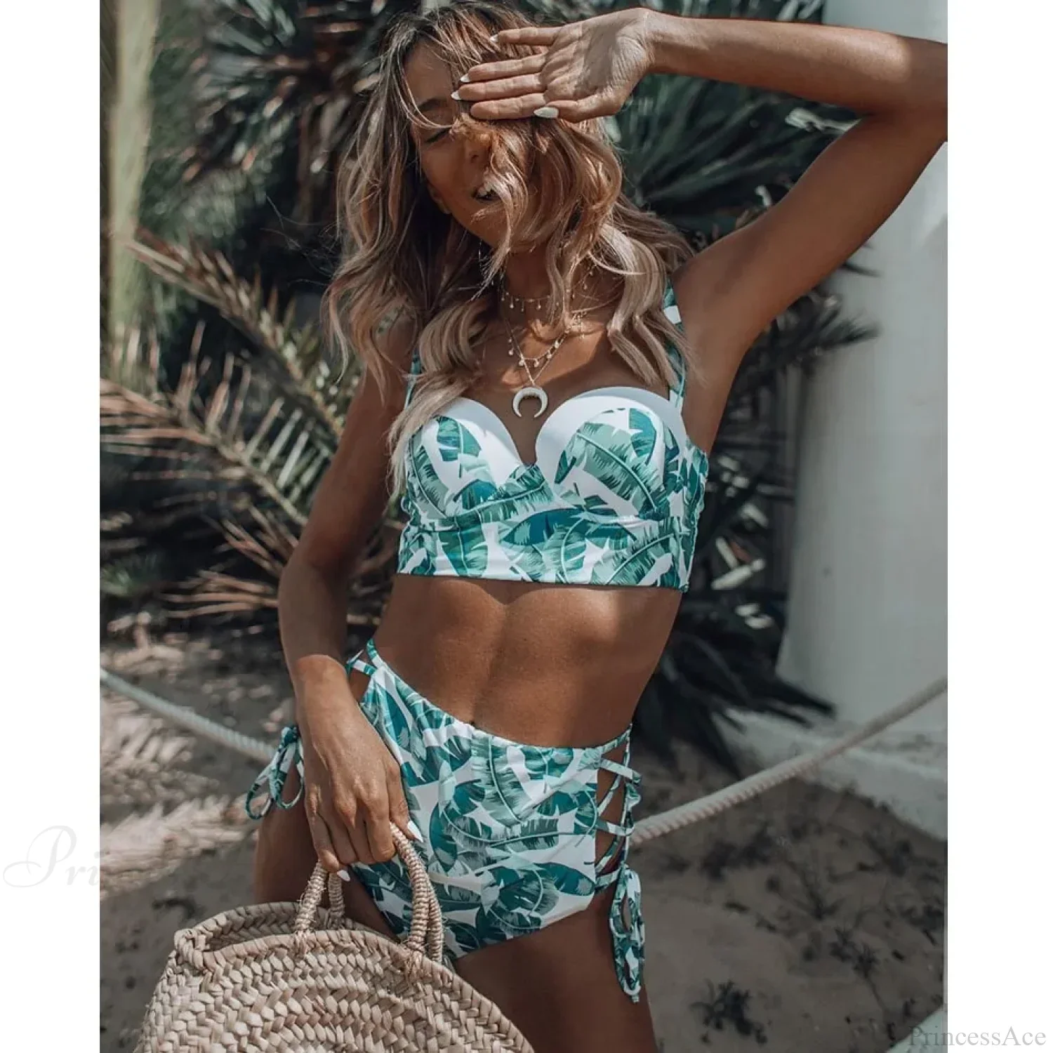 Leaf Print Halter Retro Two Piece Set - Image 3