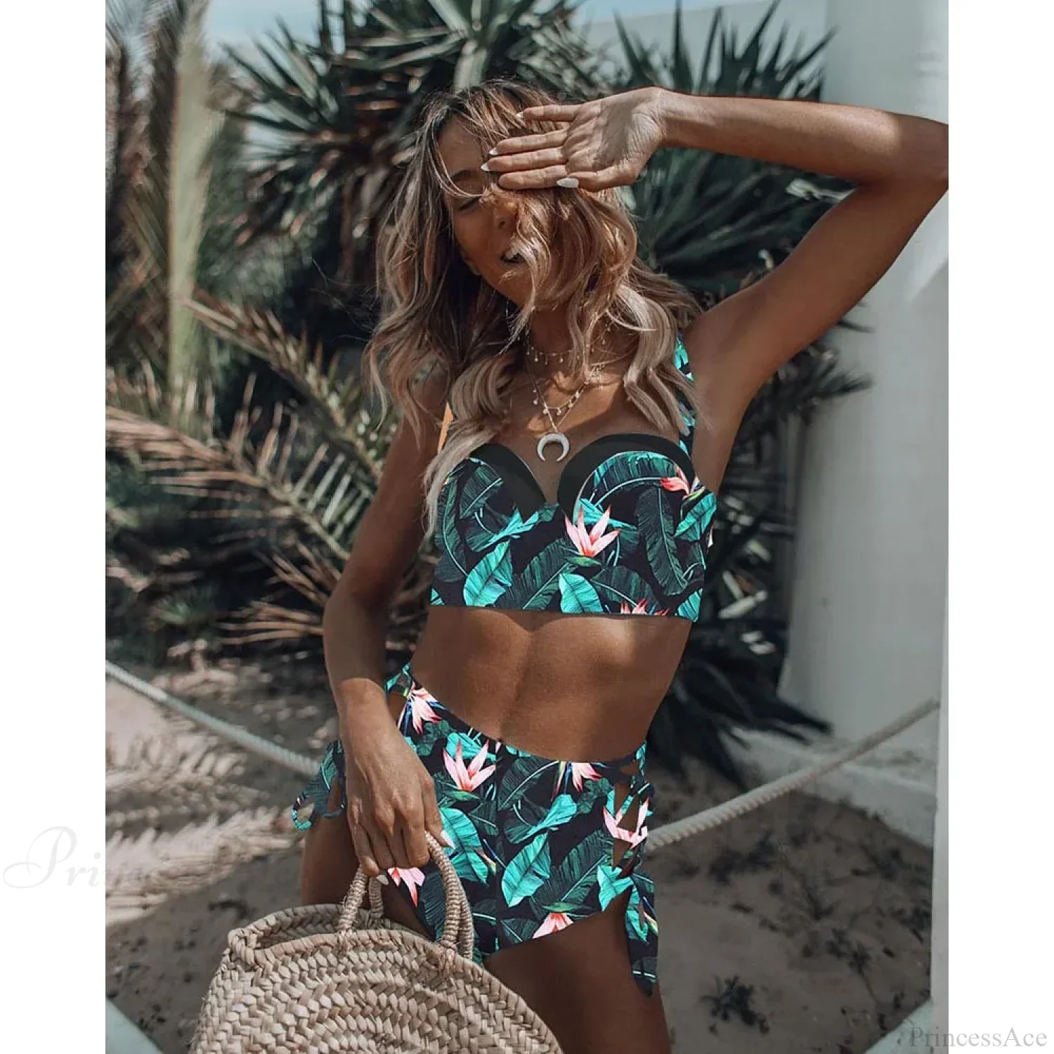 Leaf Print Halter Retro Two Piece Set - Image 4
