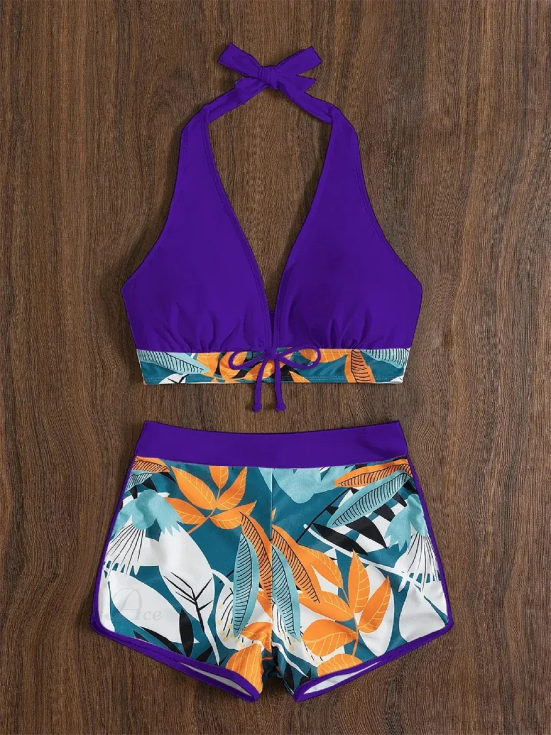 Leaf Print Knot Front Halter Two Piece Set - Image 13
