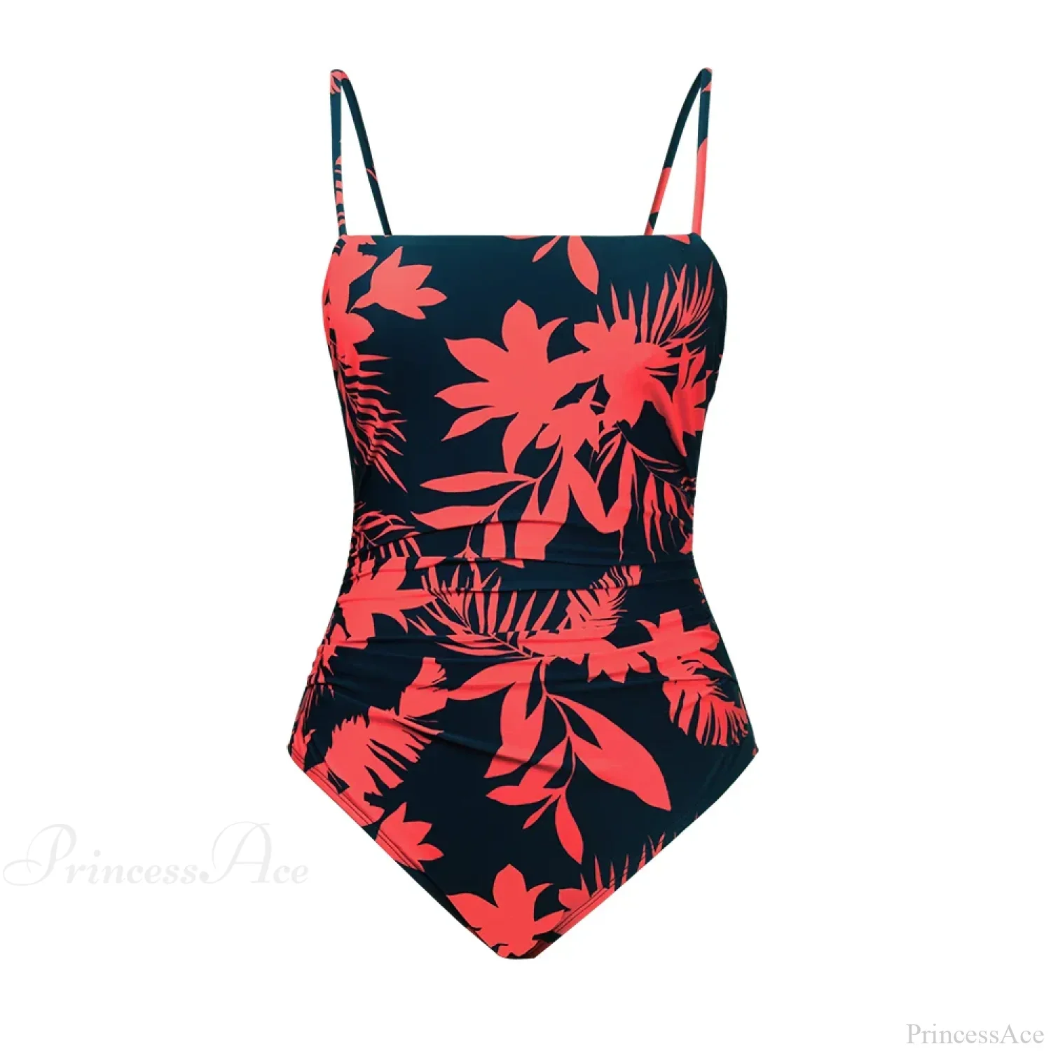 Leaf Print Shirred Square Neck One Piece Set - Image 5