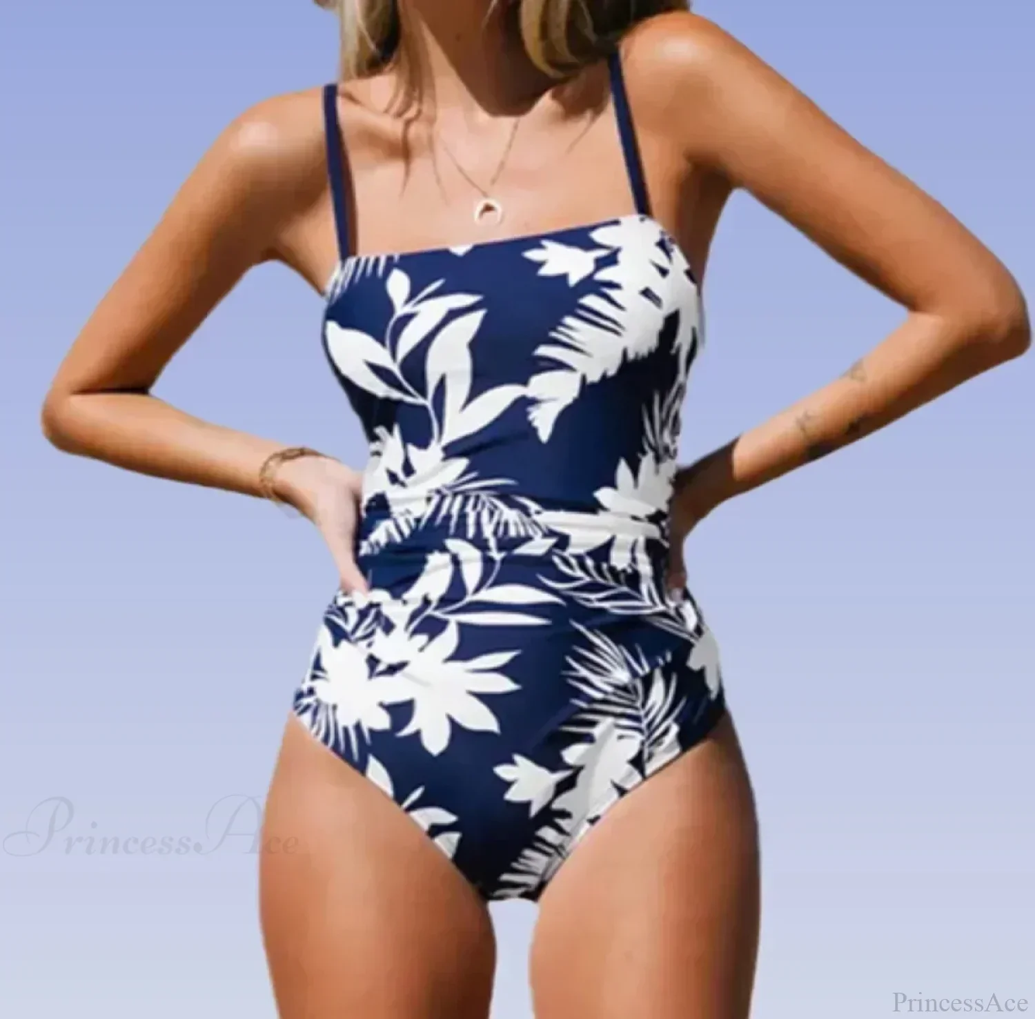 Leaf Print Shirred Square One Piece Set - Image 4