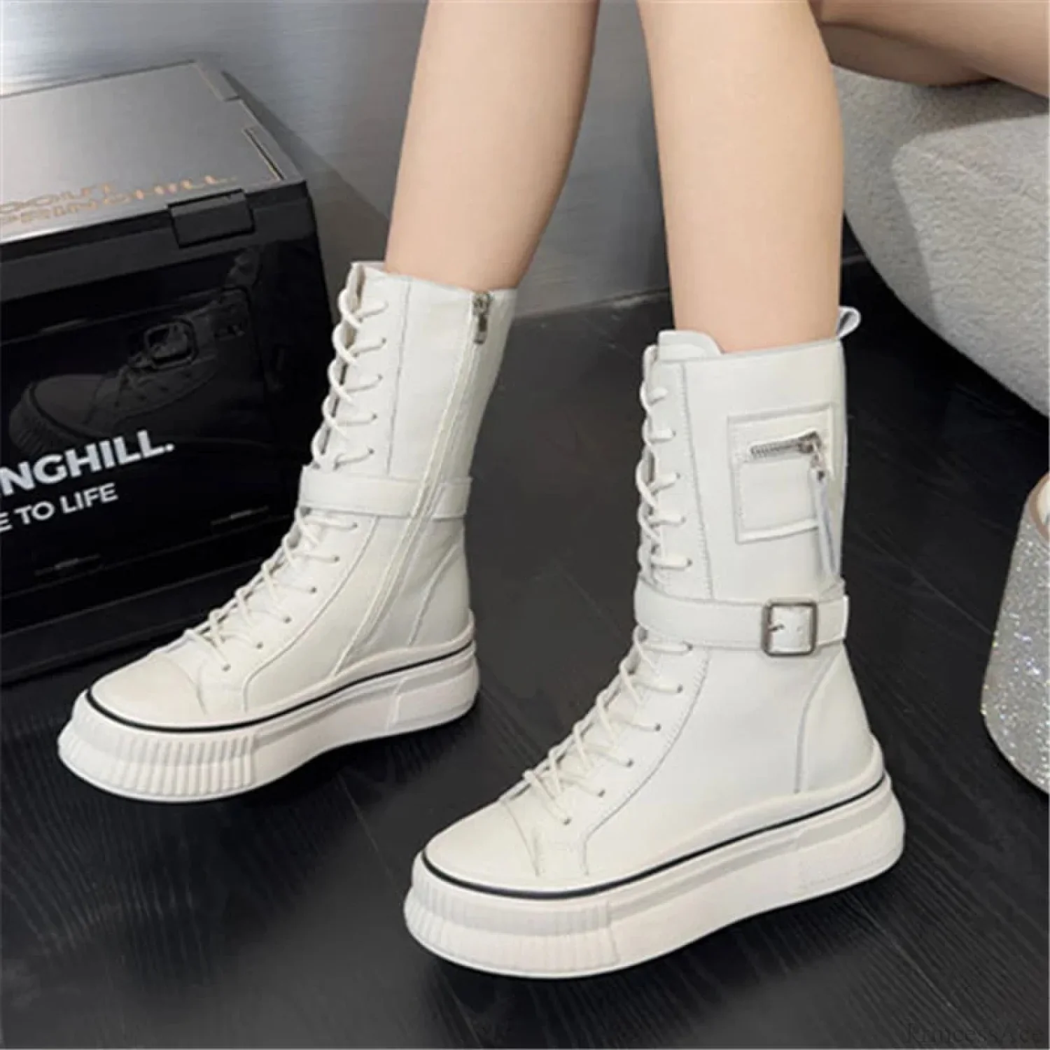 Leather Strap Clasp Platform Western Boot - Image 2