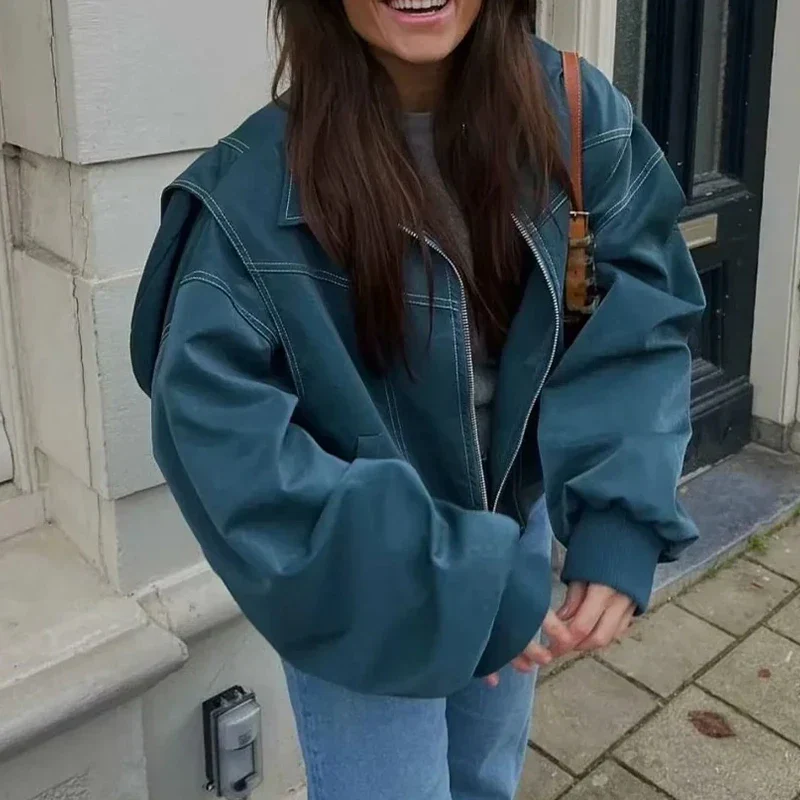 Leather Streetwear Red Coat - Image 4