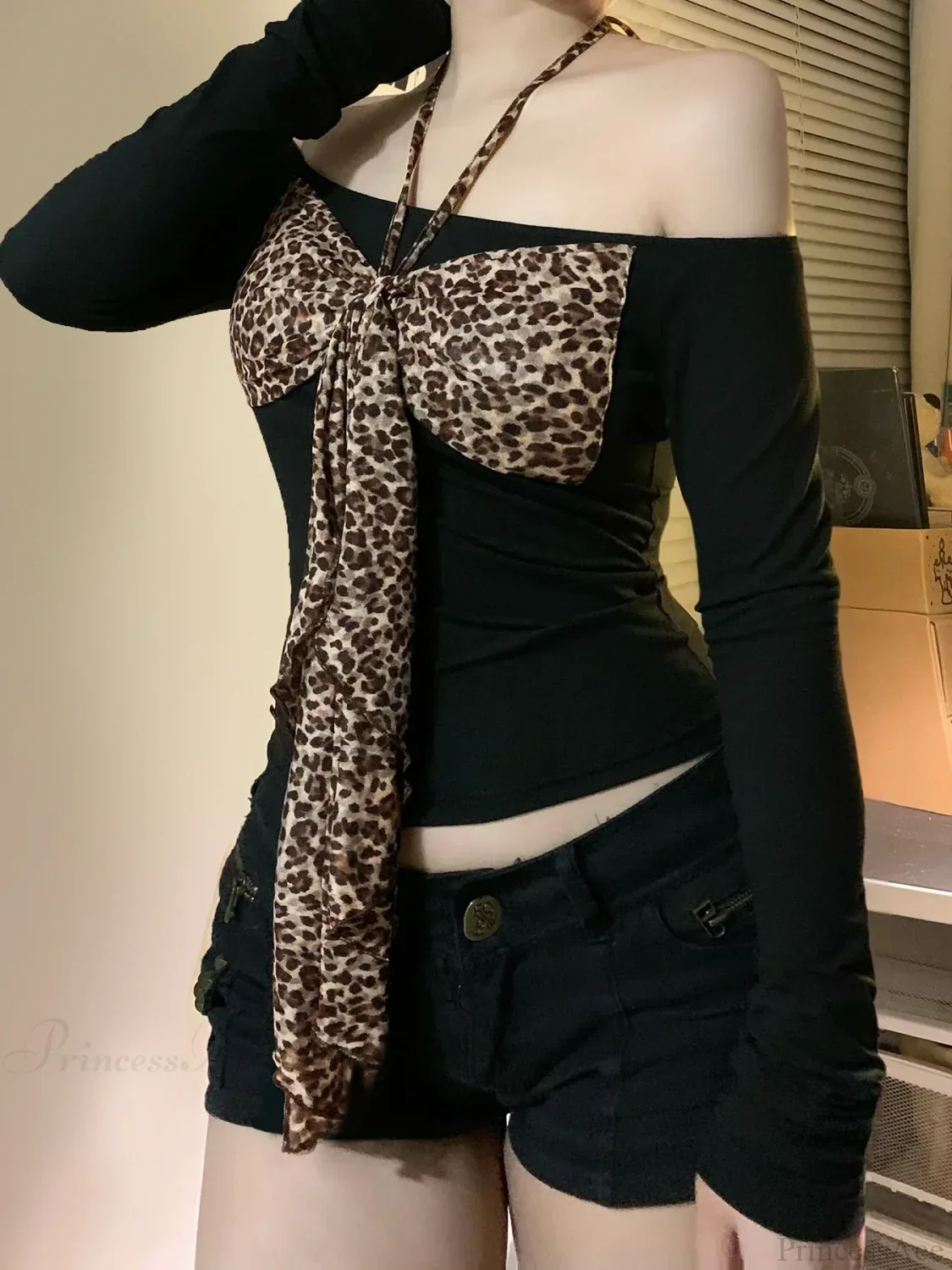Leopard Bow Halter Knit Top - Image 2