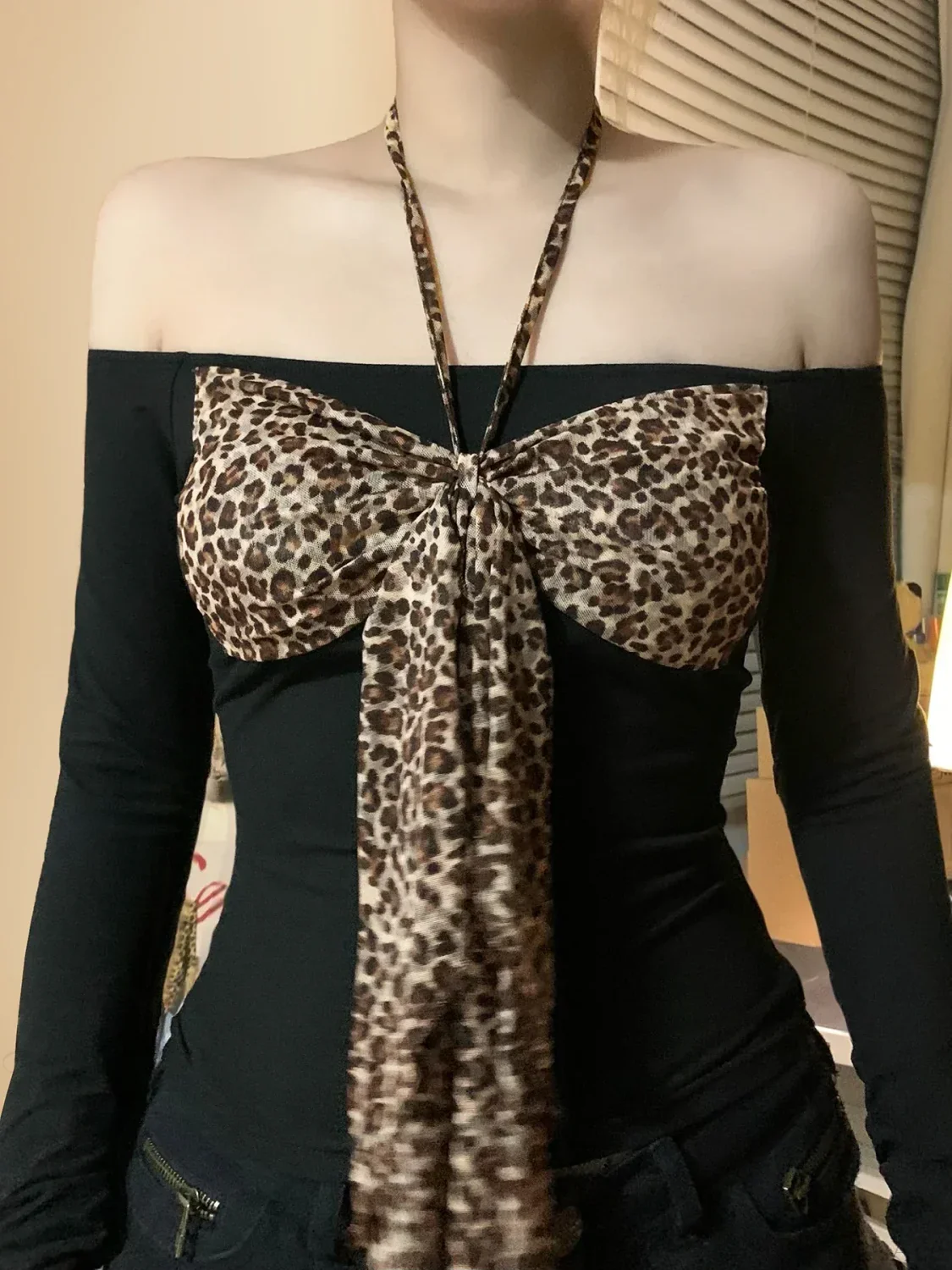 Leopard Bow Halter Knit Top - Image 3