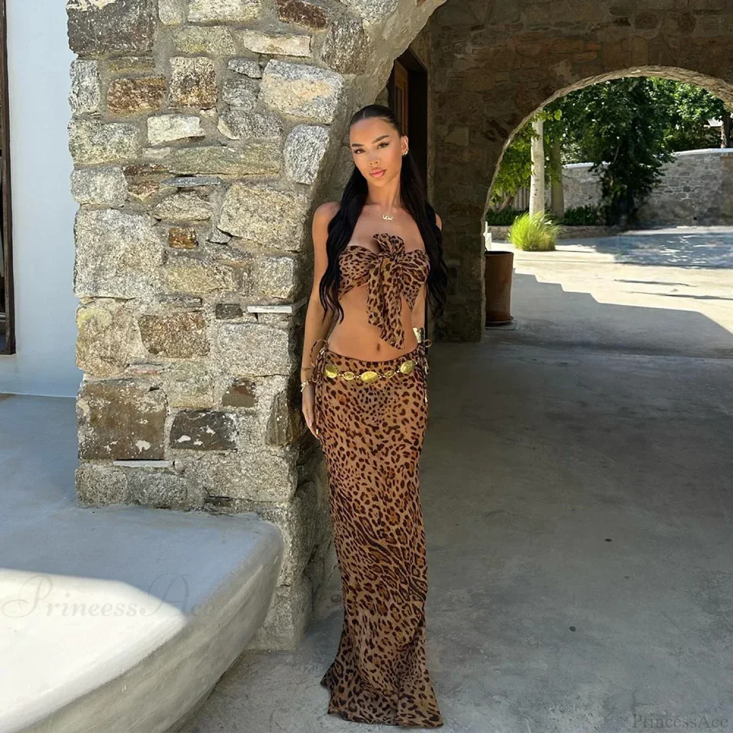 Leopard Bow Skirt Three Piece Swimsuit