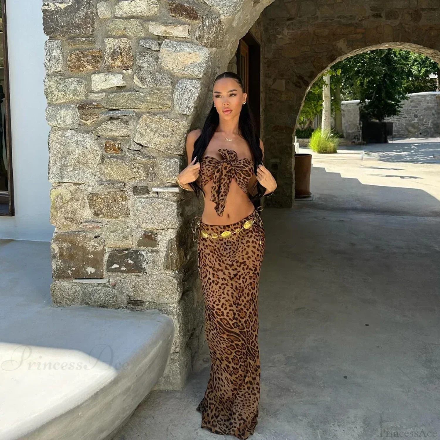 Leopard Bow Skirt Three Piece Swimsuit - Image 3