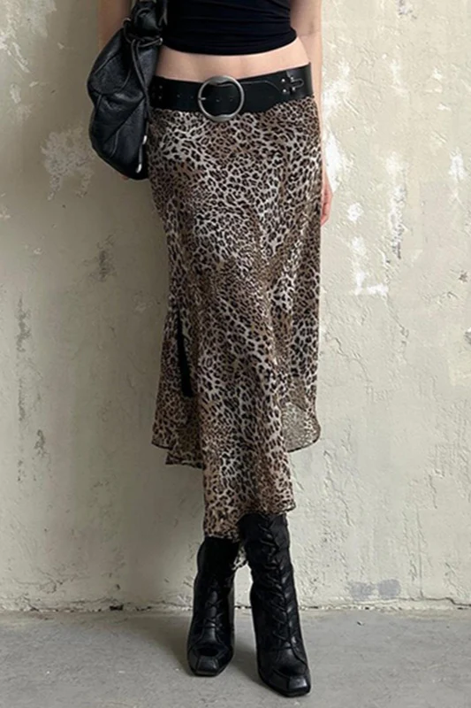 Leopard Print Double-Layer Tulle Asymmetrical Skirt - Image 2