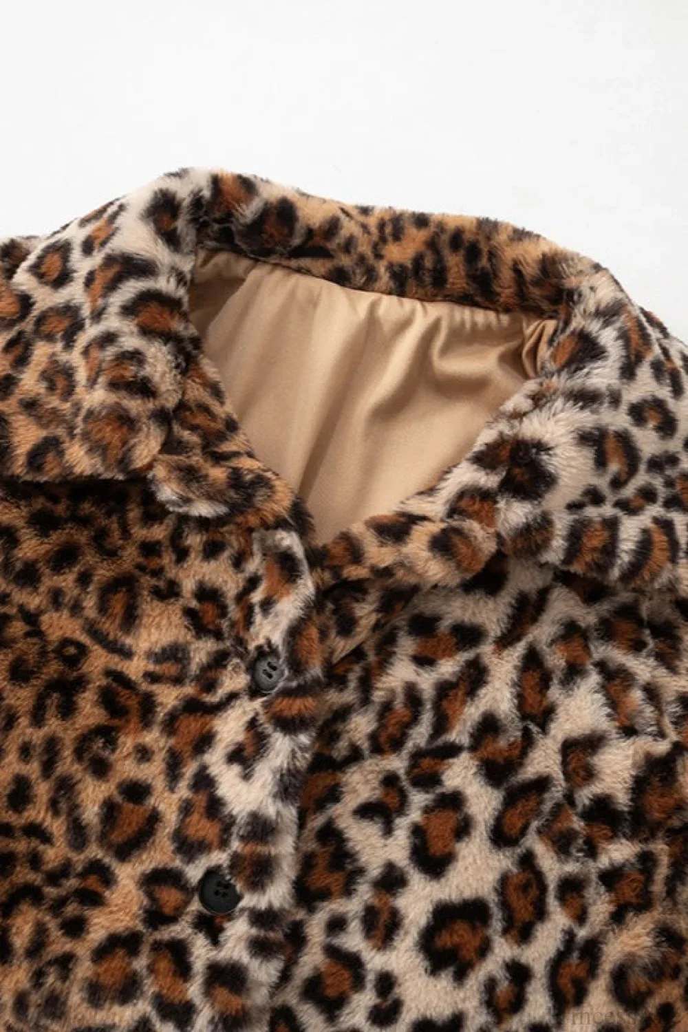 Leopard Print Faux Fur Collar Vintage Coat - Image 7