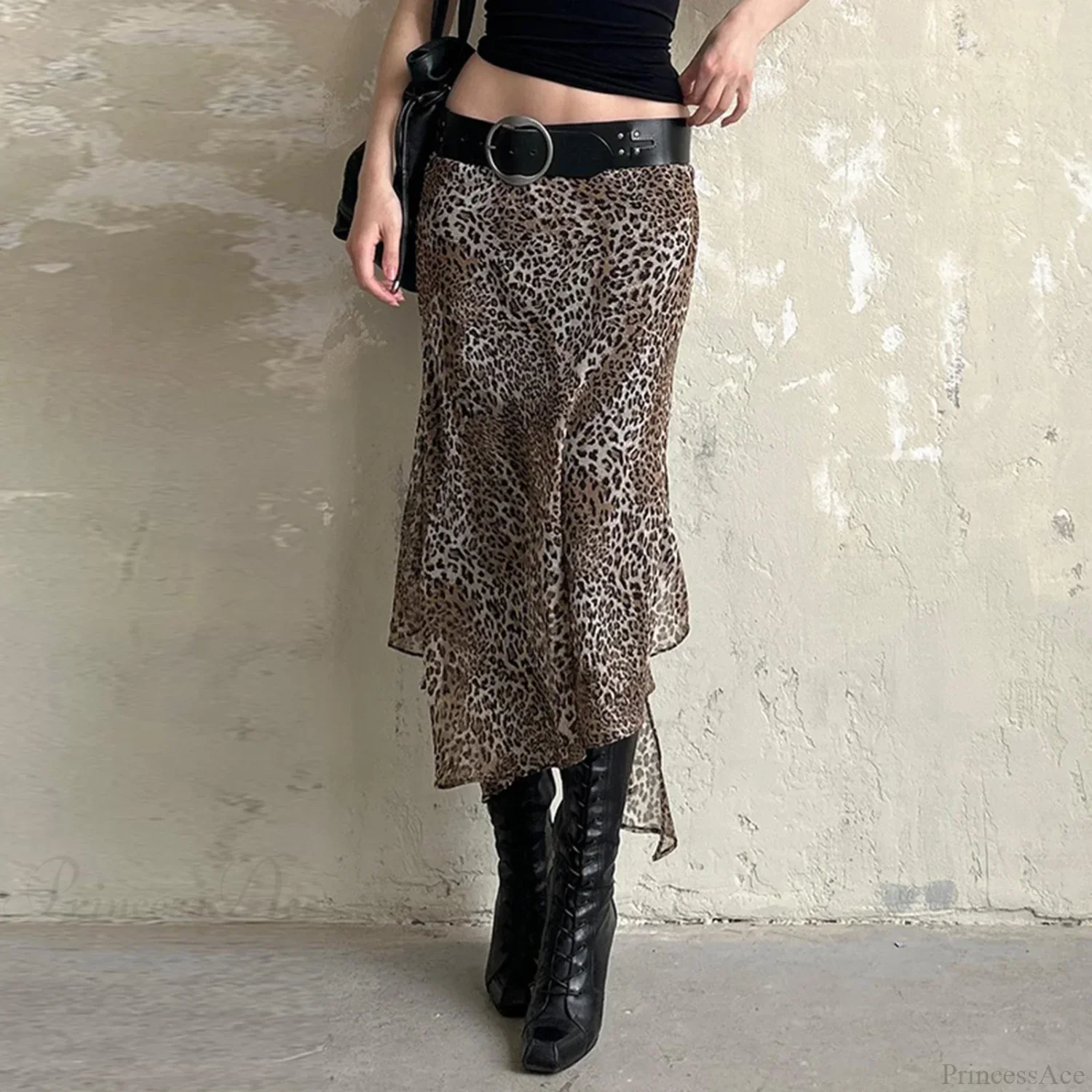 Leopard Print Irregular Hem Skirt - Image 3