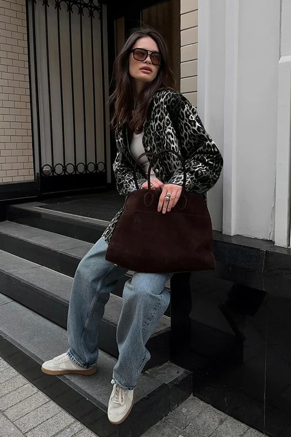 Leopard Print Long Sleeve Open Front Coat