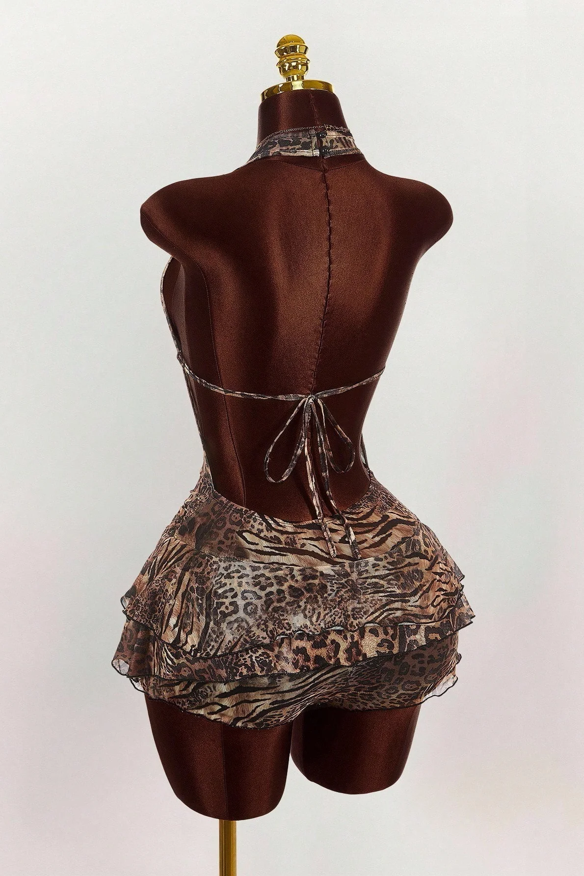 Leopard Print Sexy Halter Tie Tiered Mini Dress - Image 5