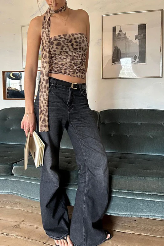 Leopard Print Tube Crop Top - Image 2