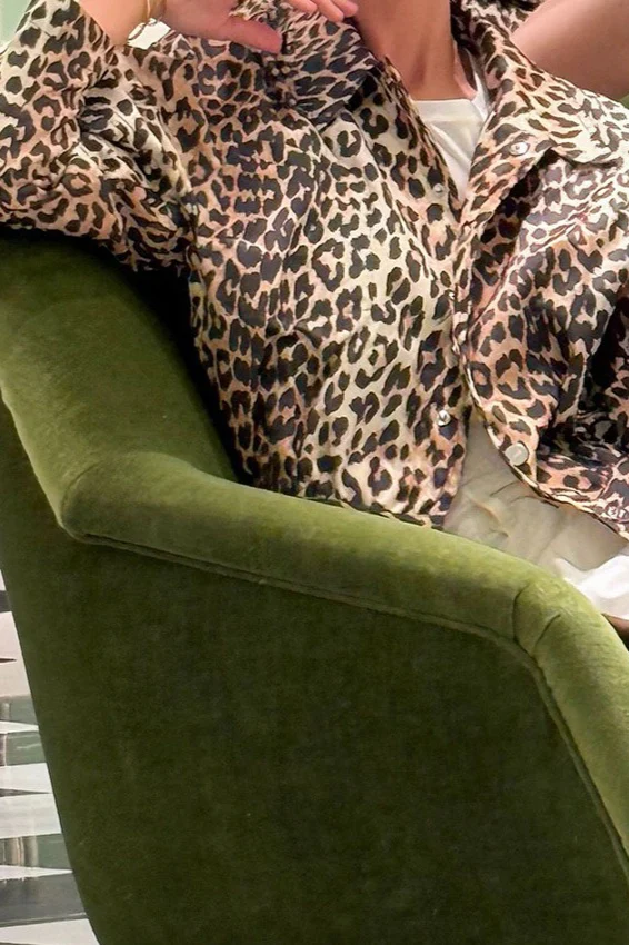 Leopard Print Zipper Cropped Jacket - Image 2