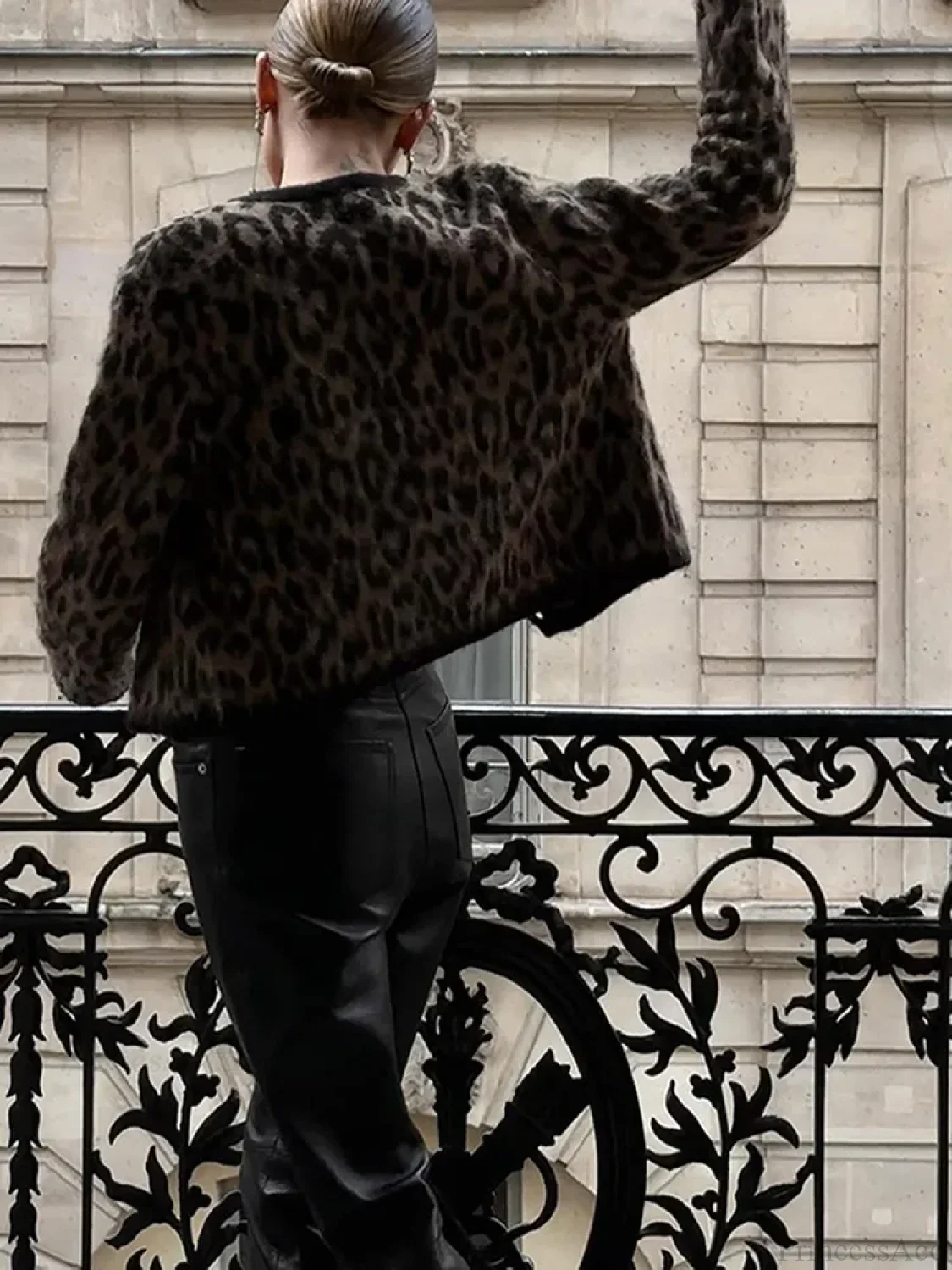 Leopard Printed Round Neck Cardigan - Image 2