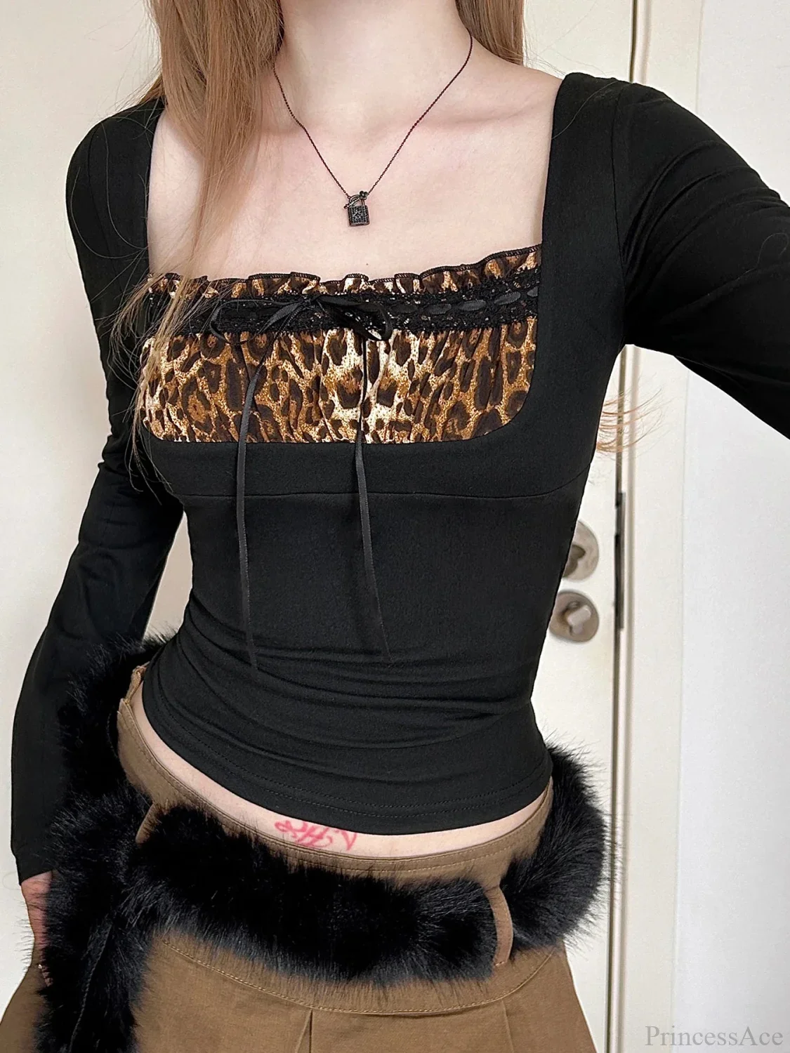 Leopard Square Collar Knit Top - Image 3