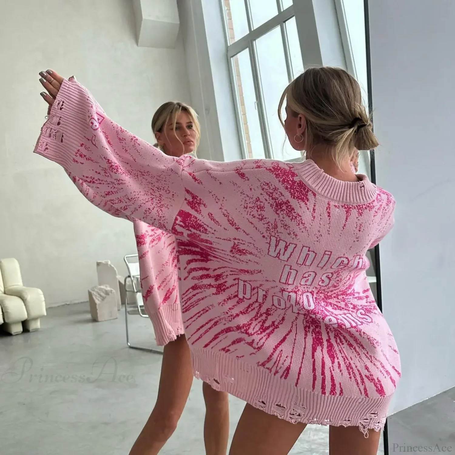 Letter Embroidery Lazy Style Sweater - Image 2