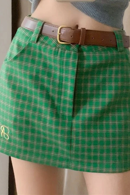 Letter Embroidery Plaid Low Waist Skirt - Image 2