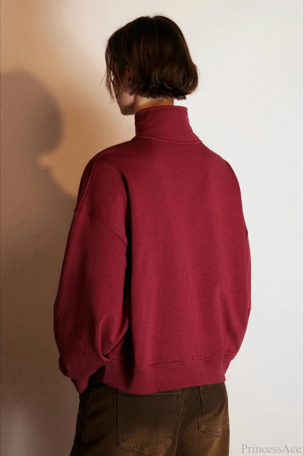 Letter Print Half Zip Stand Collar Loose Sweatshirt - Image 16