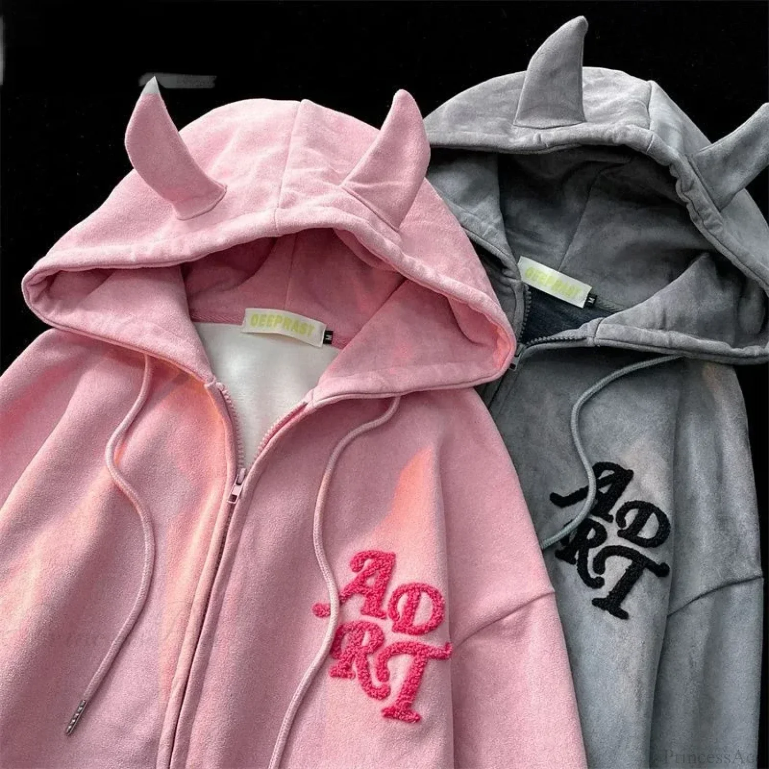 Letter Print Vintage Zipper Hoodie - Image 2