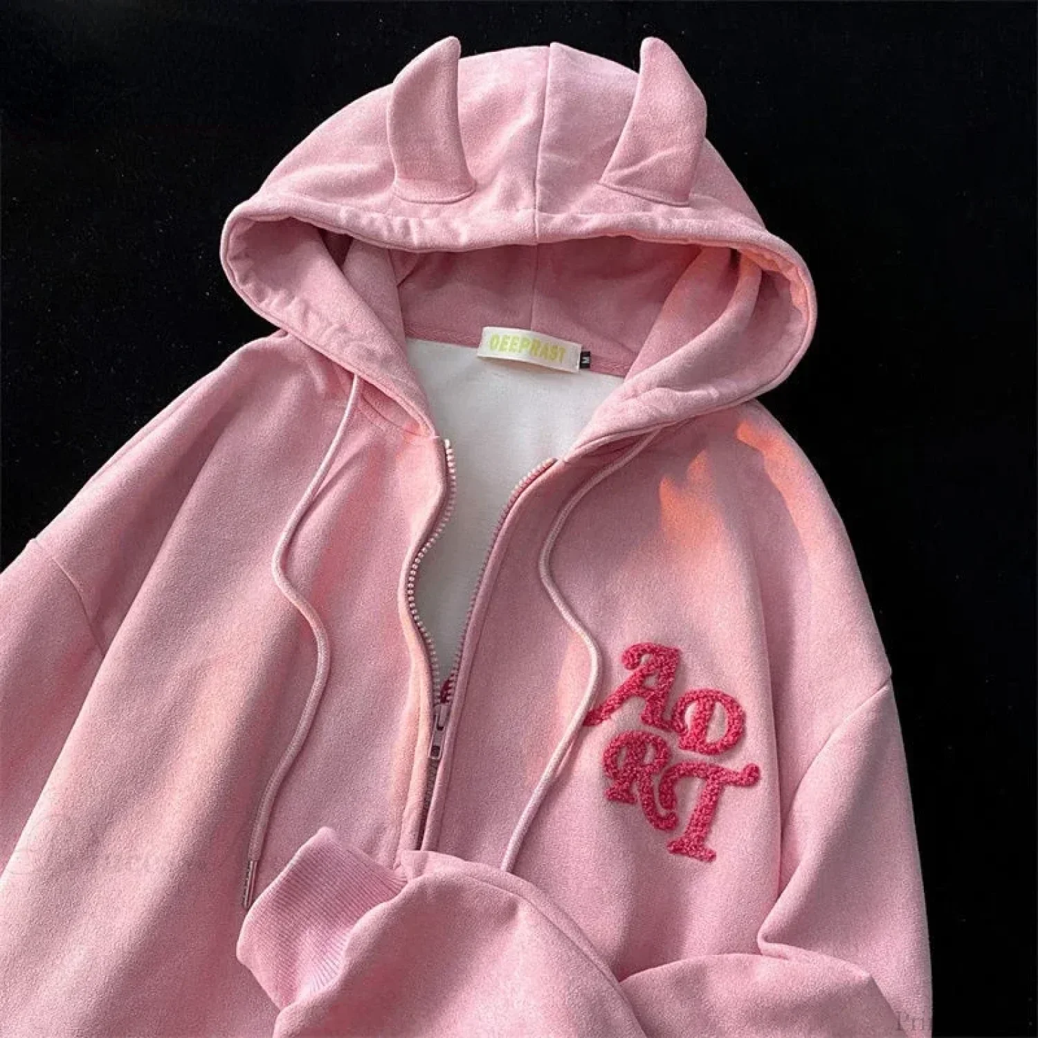 Letter Print Vintage Zipper Hoodie - Image 3