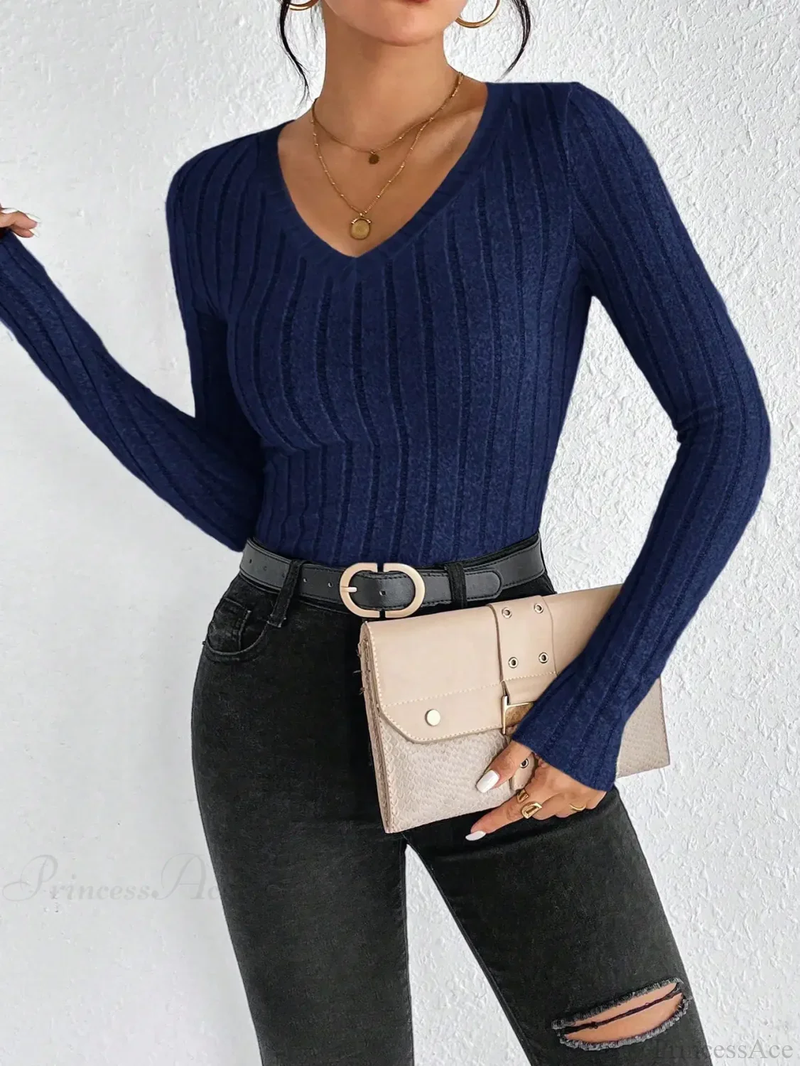 Light Luxury Simple Slim Comfortable V-Neck Pullover Top Women - Image 4