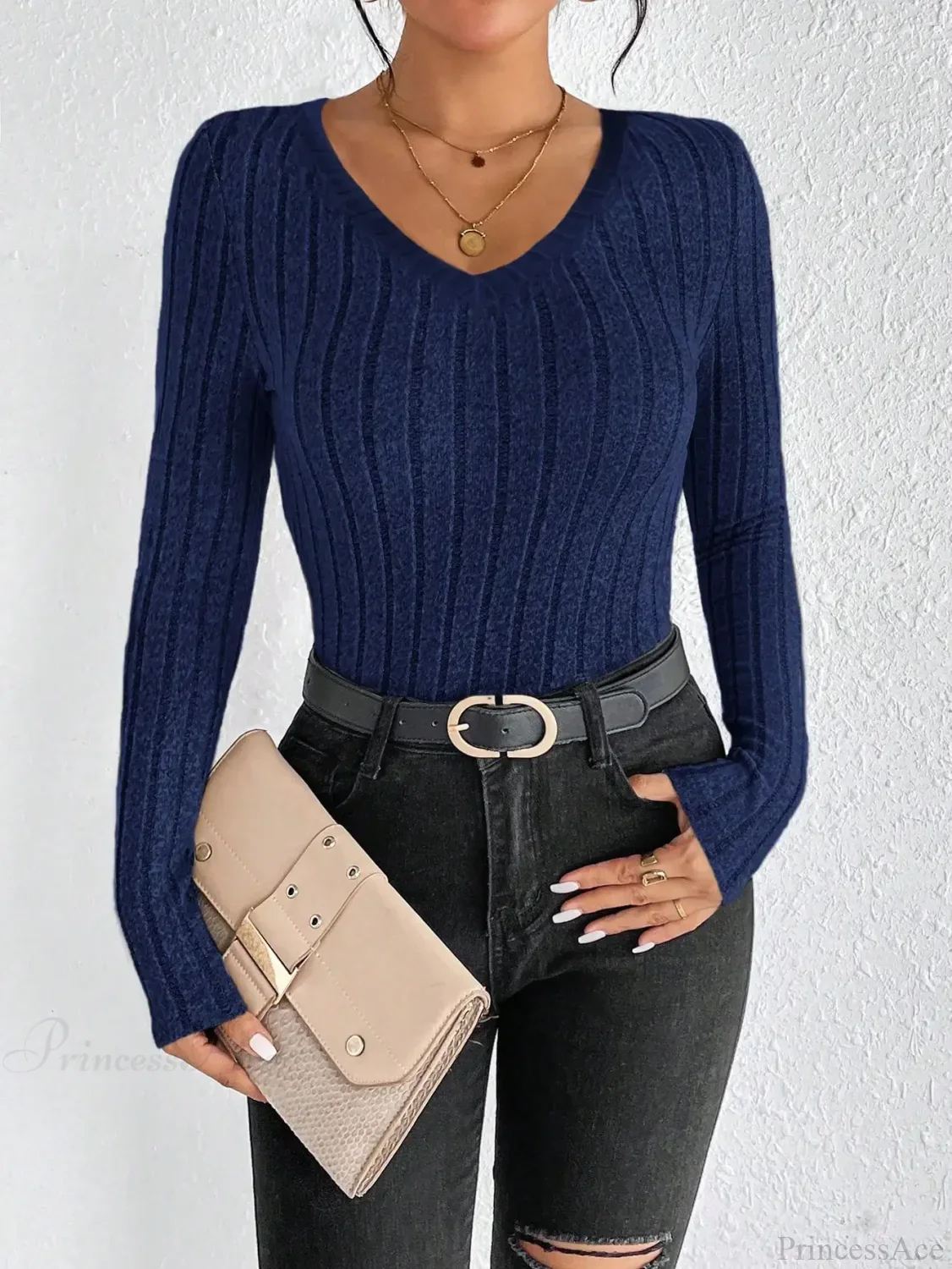 Light Luxury Simple Slim Comfortable V-Neck Pullover Top Women - Image 5