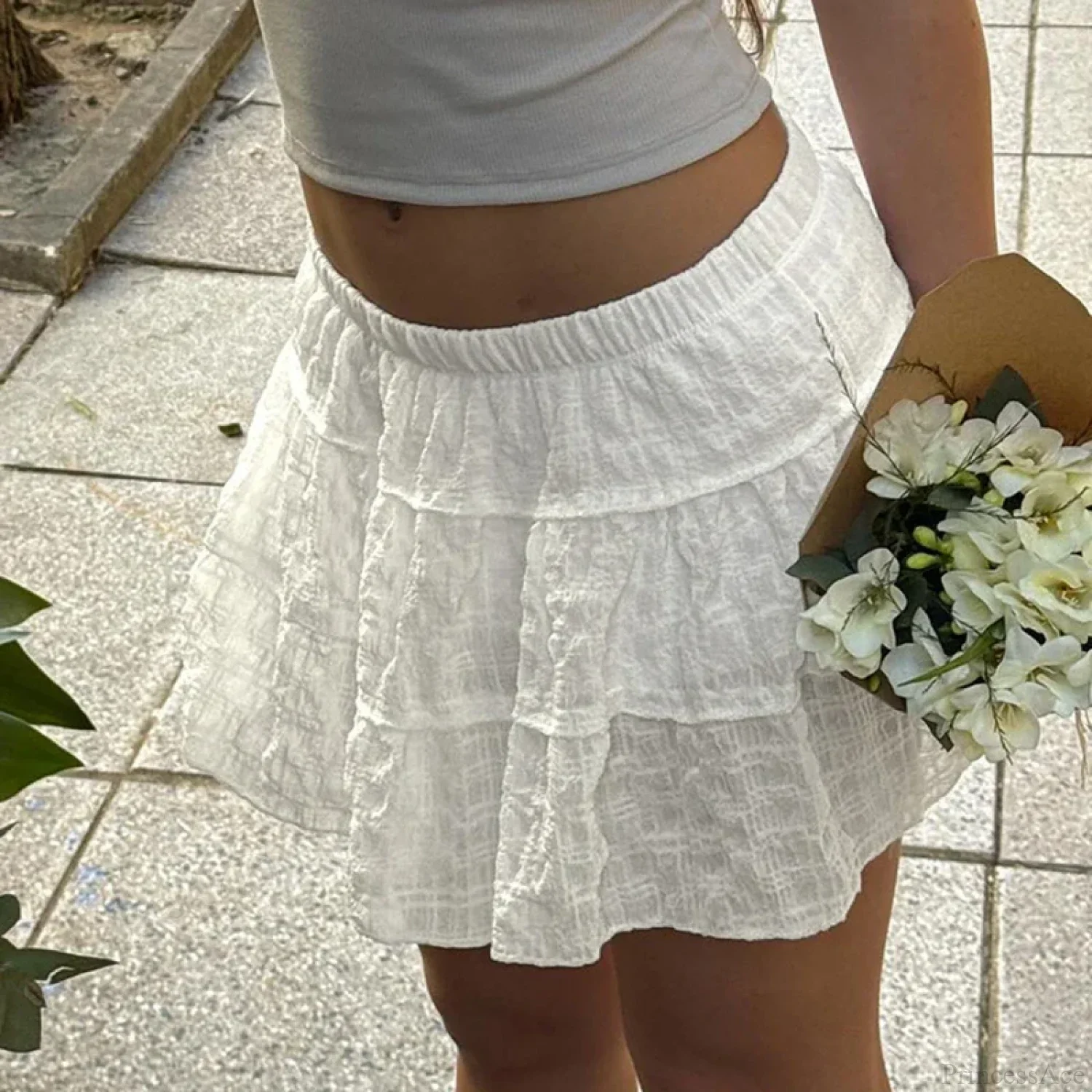 Light Plaid Elastic Waist Skirt - Image 5