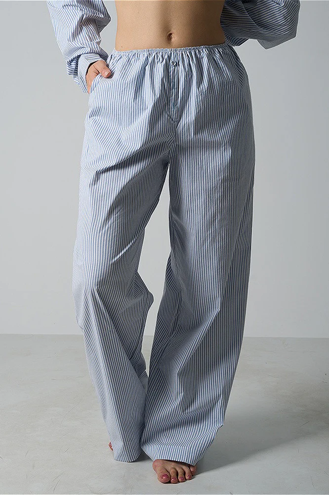 Light Striped Elastic Relaxed Pants - Image 8