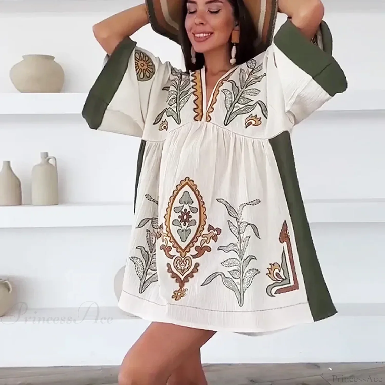 Linen Cotton Floral Boho Dress - Image 2
