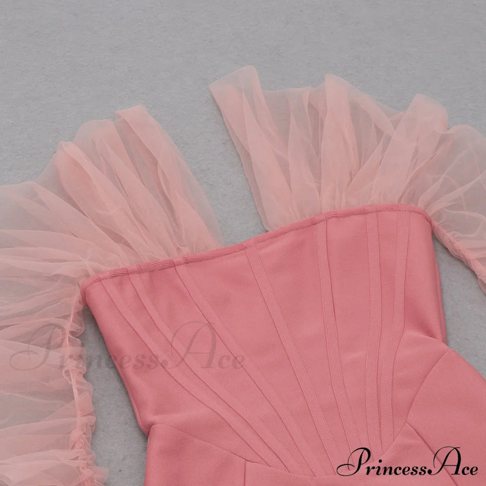 Long Arm Pink Warm-Season Sexy Bodycon Mesh Shoulder Bandage Backless Mini Women Off Dress - Image 10