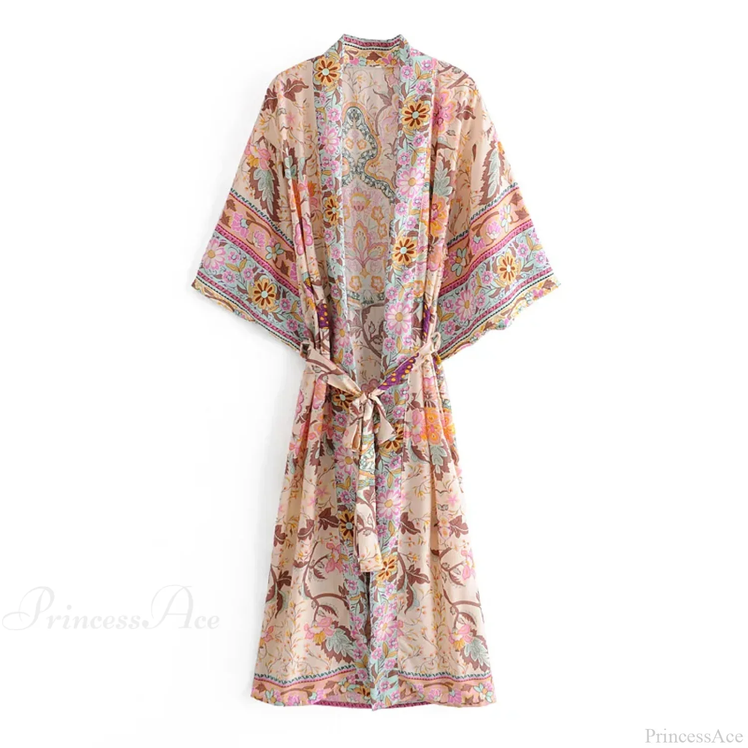 Long Boho Kaftan Rayon Floral Print Bikini Cover Up - Image 3