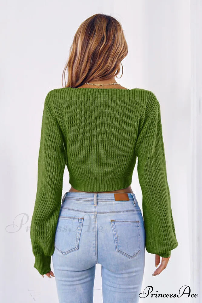 Long Cropped V-Neck Arm Sweater - Image 12