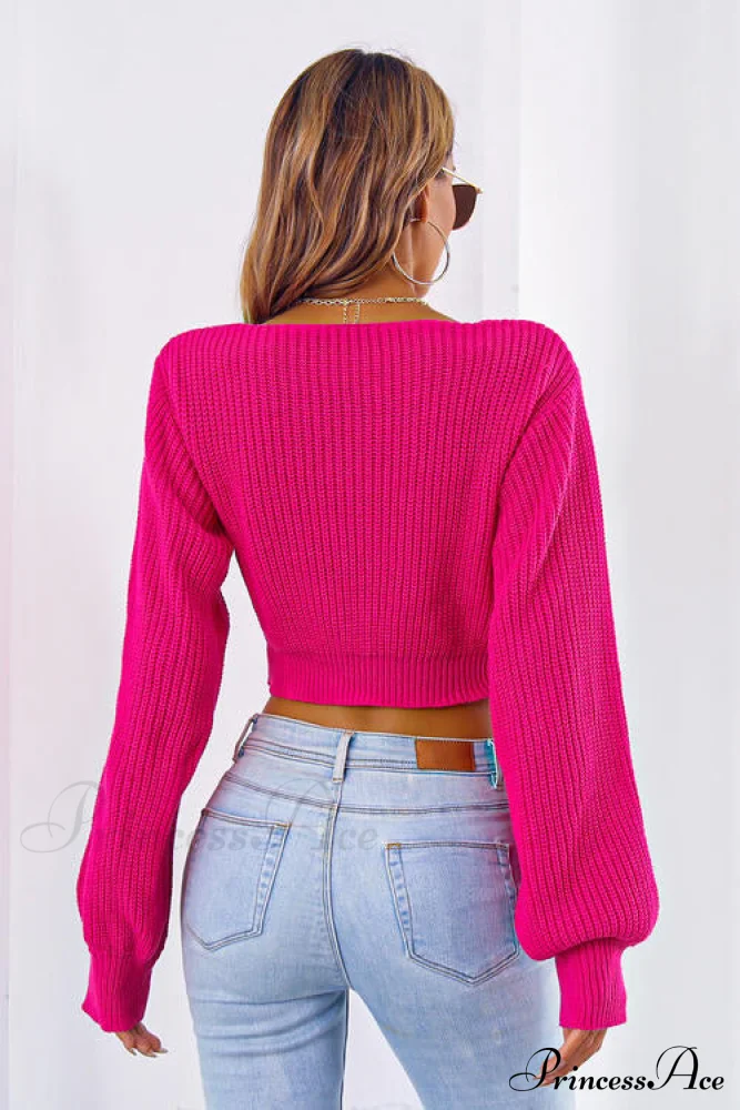 Long Cropped V-Neck Arm Sweater - Image 15