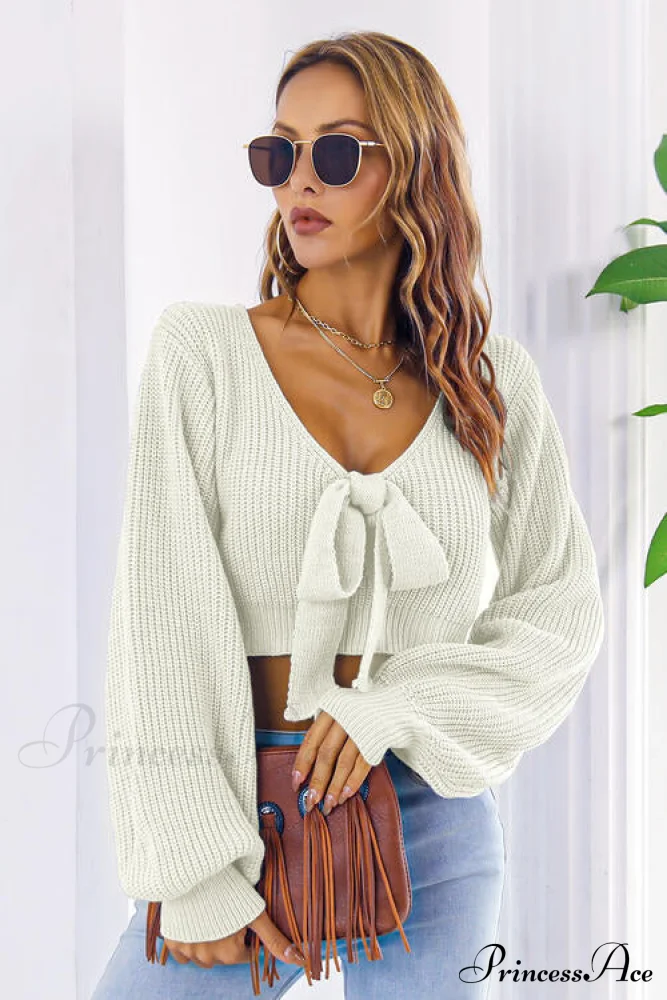 Long Cropped V-Neck Arm Sweater - Image 8