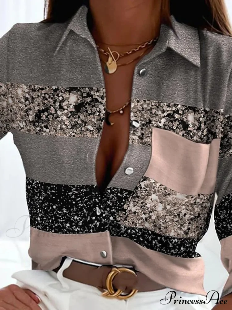Long Design Block Button Blouse Basic Women's Neckline Casual Color Arm Blouse - Image 6