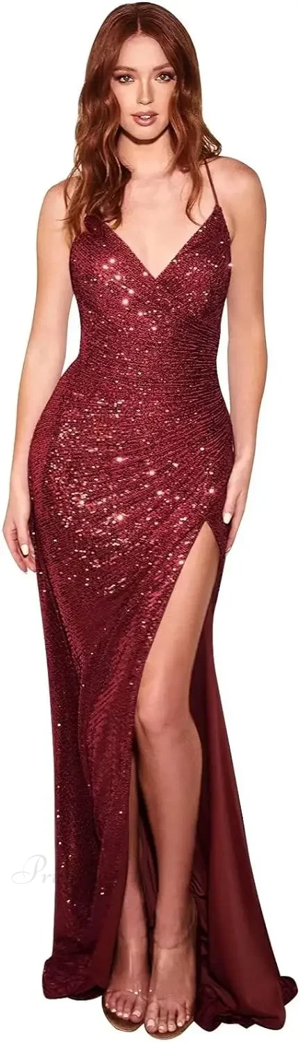 Sequin V-Neck Low Back Sparkly Maxi Dress - Image 7