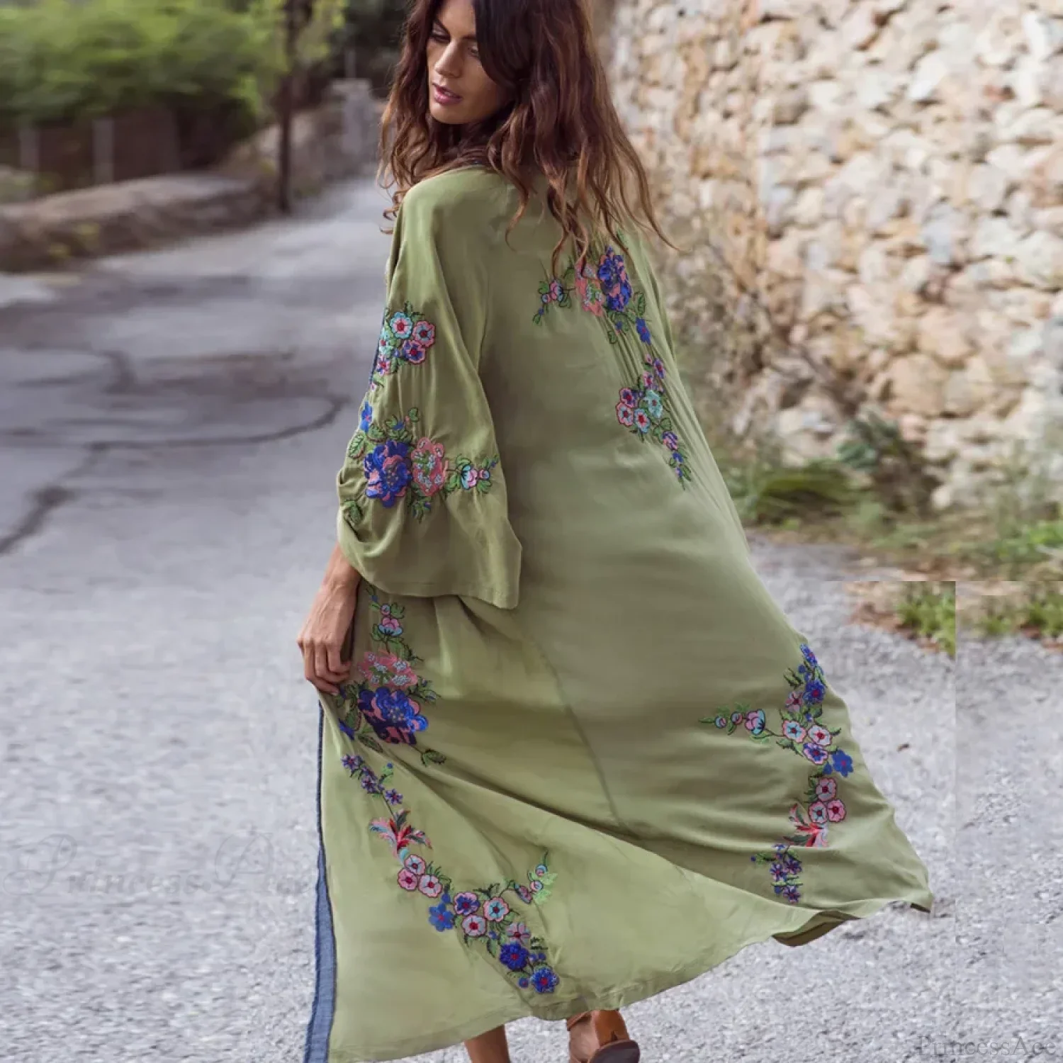 Long Floral Embroidery Beach Cover-Up Boho Cardigan - Image 2