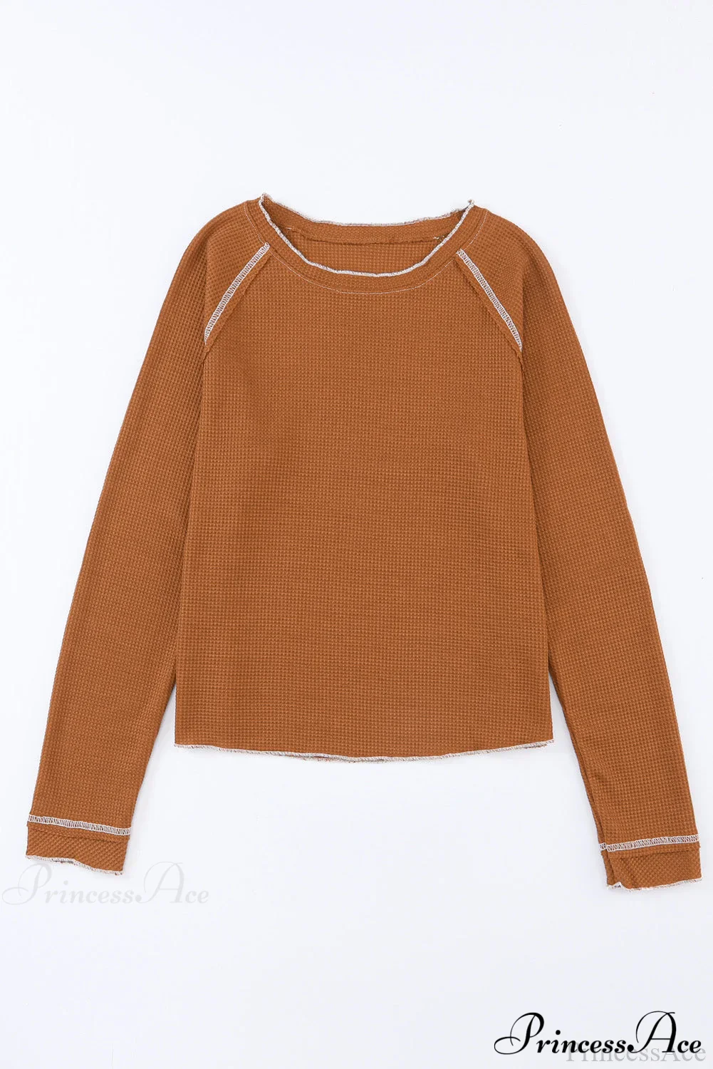 Long Round Arm Neck Brown Textured Top - Image 7