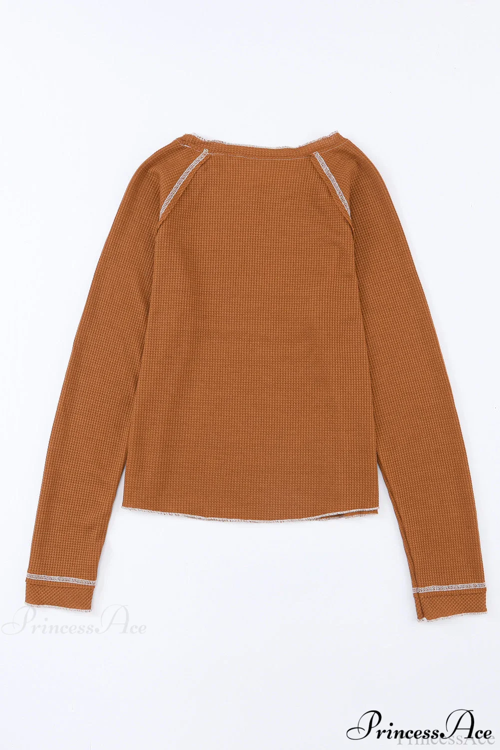 Long Round Arm Neck Brown Textured Top - Image 8