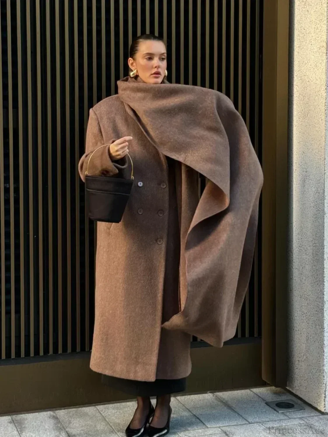 Long Scarf Wool Blends Coat - Image 3